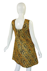 1960s Metallic Gold Brocade Sculpted Mini Dress