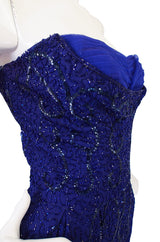 c1954 Ceil Chapman Strapless Bead & Sequin Silk Dress