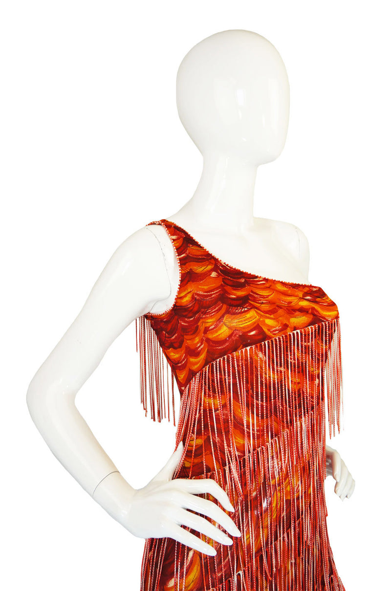 missoni one shoulder fringe dress Short one-shoulder cover-up with fringes and side gathers