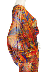 1970s Colorful Silk Chiffon Flutter Dress
