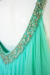 1960s Silk Chiffon Turquoise Bead Gown