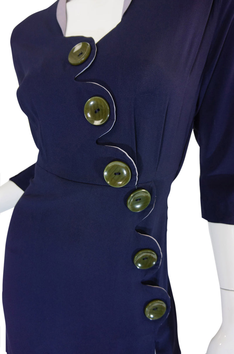 1940s Asymmetrical Button Swing Dress