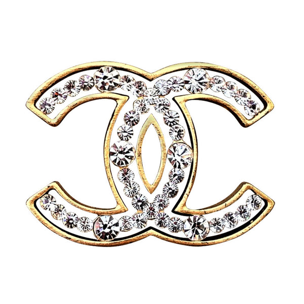 CHANEL CC Logo Swarovski Crystal Pearl Brooch