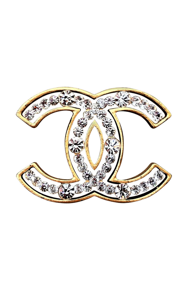 Chanel metal CC brooch with glass beads embellishment