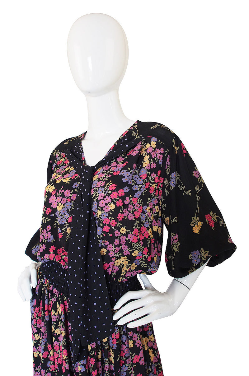 1970s Diane Freis Print Georgette Dress