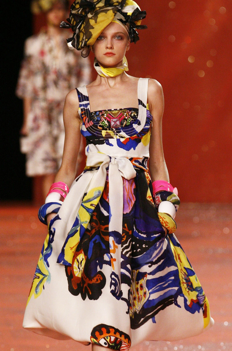 Look 45 Spring 2008 Christian Lacroix Silk Organza Dress w Crystal Detailing & Exuberant Print