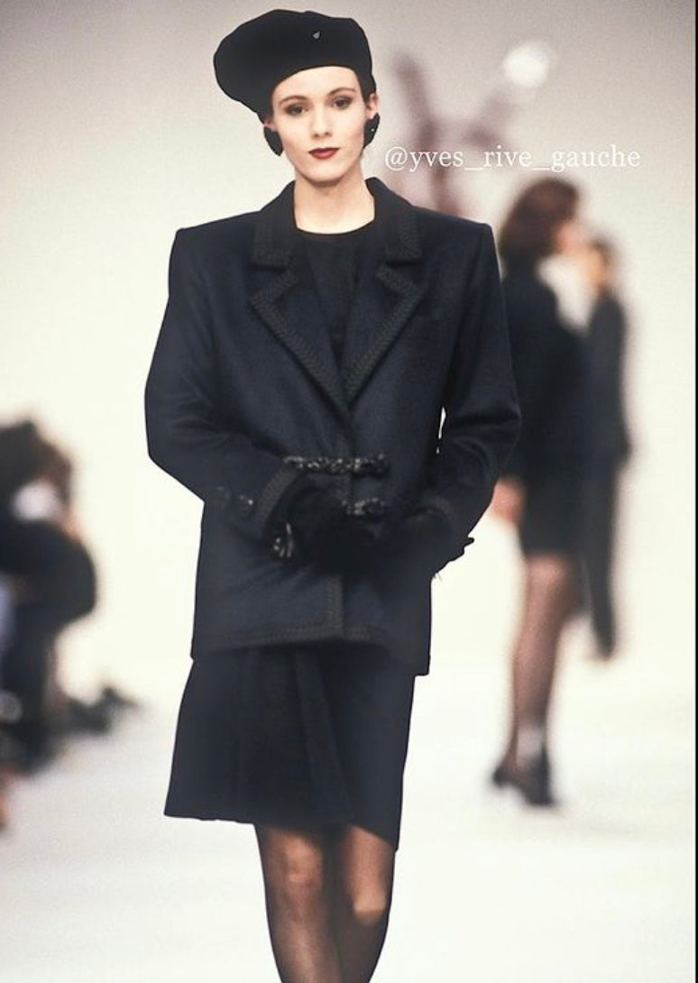 Documented Fall 1990 Yves Saint Laurent Cashmere Jacket w Leather Braid Closures