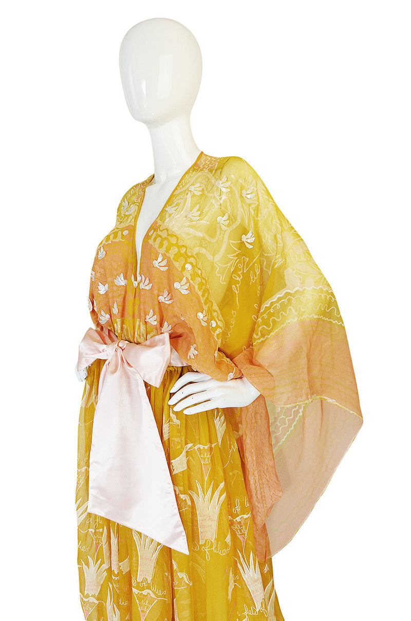 c.1973 Zandra Rhodes "Lilies of the Field" Handpainted Caftan Dress