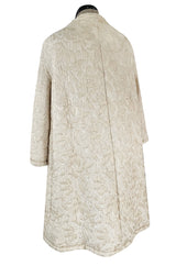 Gorgeous Fall 1965 Nina Ricci Haute Couture Ivory Silk  Brocade Coat w Soft Sheepskin Lining