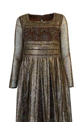 c1968 Christian Dior Demi-Couture Gold & Printed Silk Dress