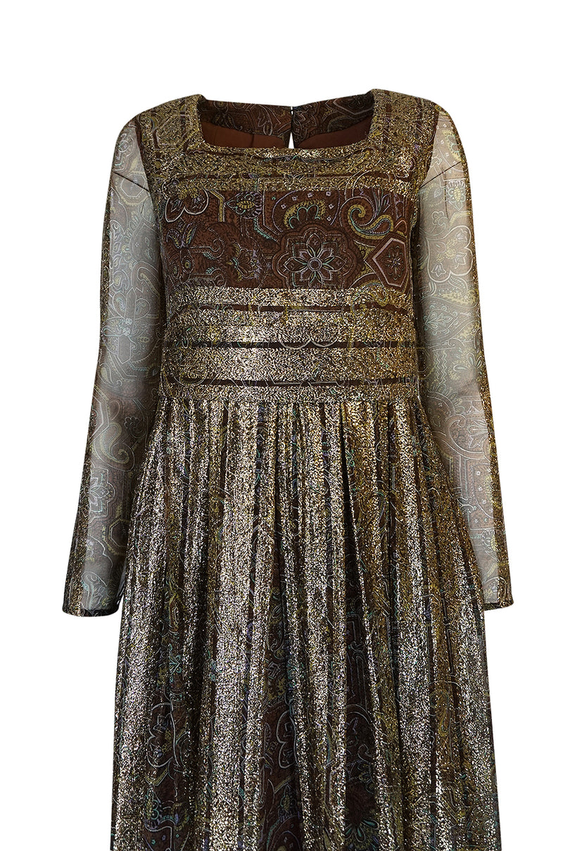 c1968 Christian Dior Demi-Couture Gold & Printed Silk Dress