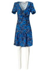 Resort 2012 Yves Saint Laurent Tie Front Blue Print Crepe Dress