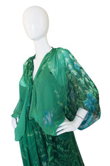 1970s Silk Chiffon Caftan Hanae Mori Dress