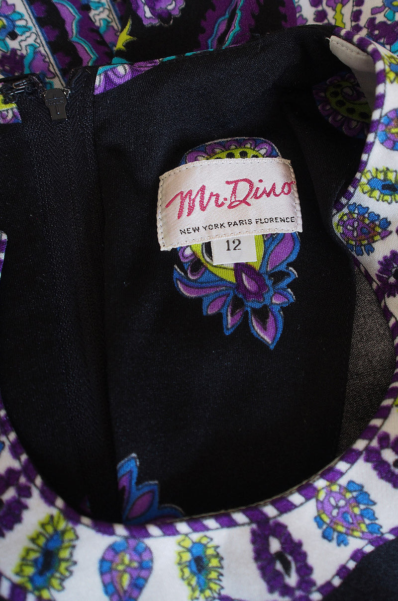 1960s Pretty Mr Dino Print Jersey Dress