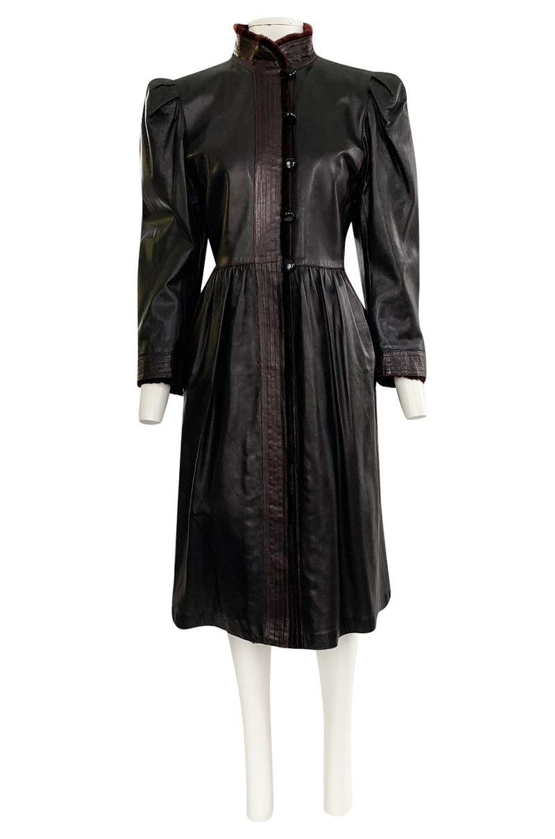 Documented Fall 1976 Yves Saint Laurent Russian Collection Leather Coat w Sheared Sheepskin Trim