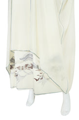 1970s Janice Wainwright Cream Embroidered Caftan Dress