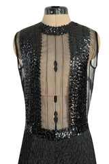 Amazing 1960s Jean Varon Sheer Sequin Bodice Jumpsuit w Wide Textured Pants