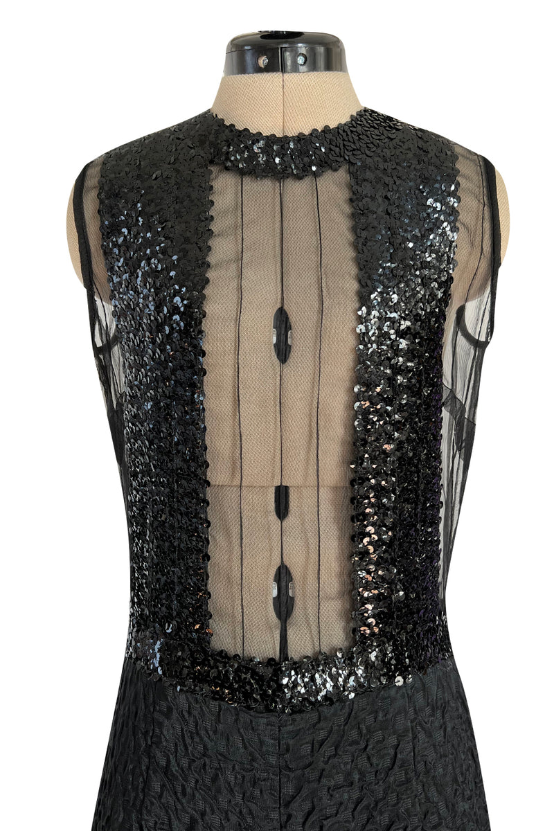 Amazing 1960s Jean Varon Sheer Sequin Bodice Jumpsuit w Wide Textured Pants