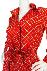 Chic 1970s Belted Red Print Lanvin Shirt Dress