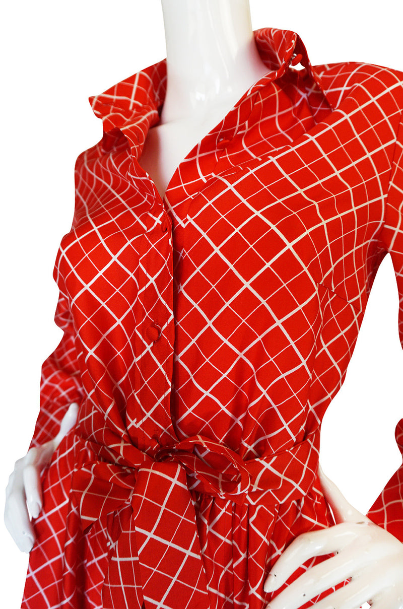 Chic 1970s Belted Red Print Lanvin Shirt Dress