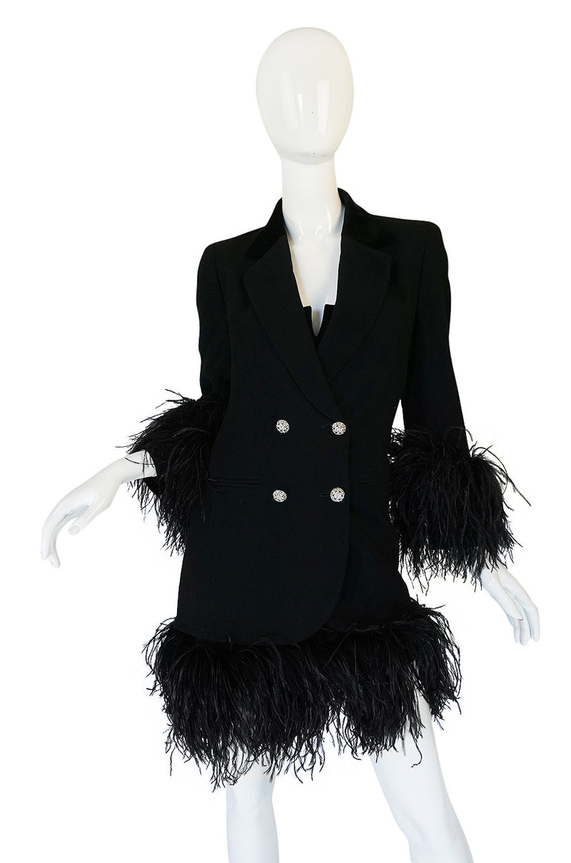 1980s Dramatic Feathered Louis Feraud Dress and Jacket