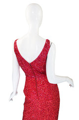 1950s Bombshell Red Sequin & Bead Gown