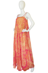 1960s Unlabelled Floral Chiffon Dress with Cape Overlay