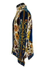 1960s Emilio Pucci Ivory, Yellow, Tan & Deep Blue Print Cotton Velvet Jacket