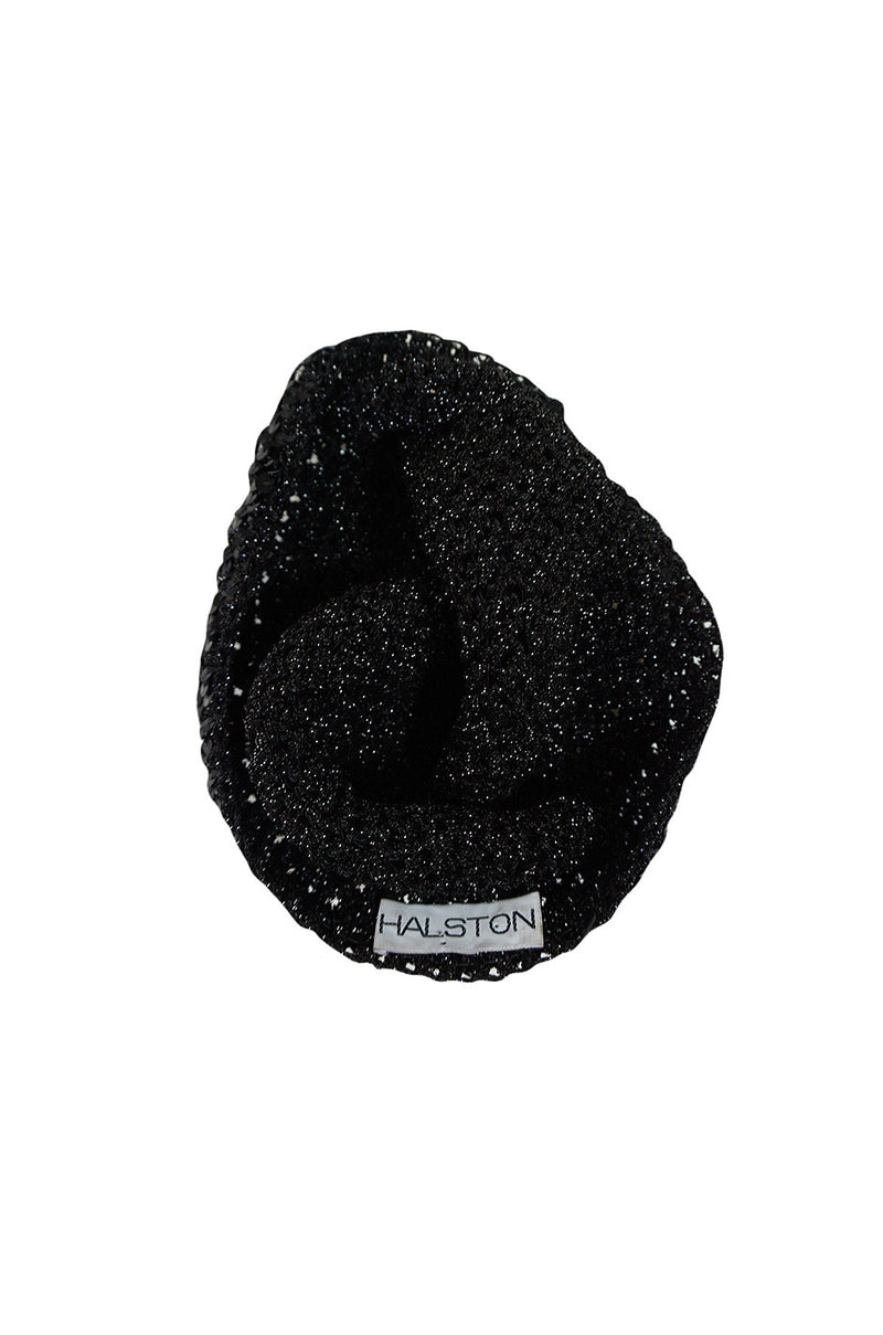 Rare 1970s Halston Glossy Black Sequin Skull Cap Cloche