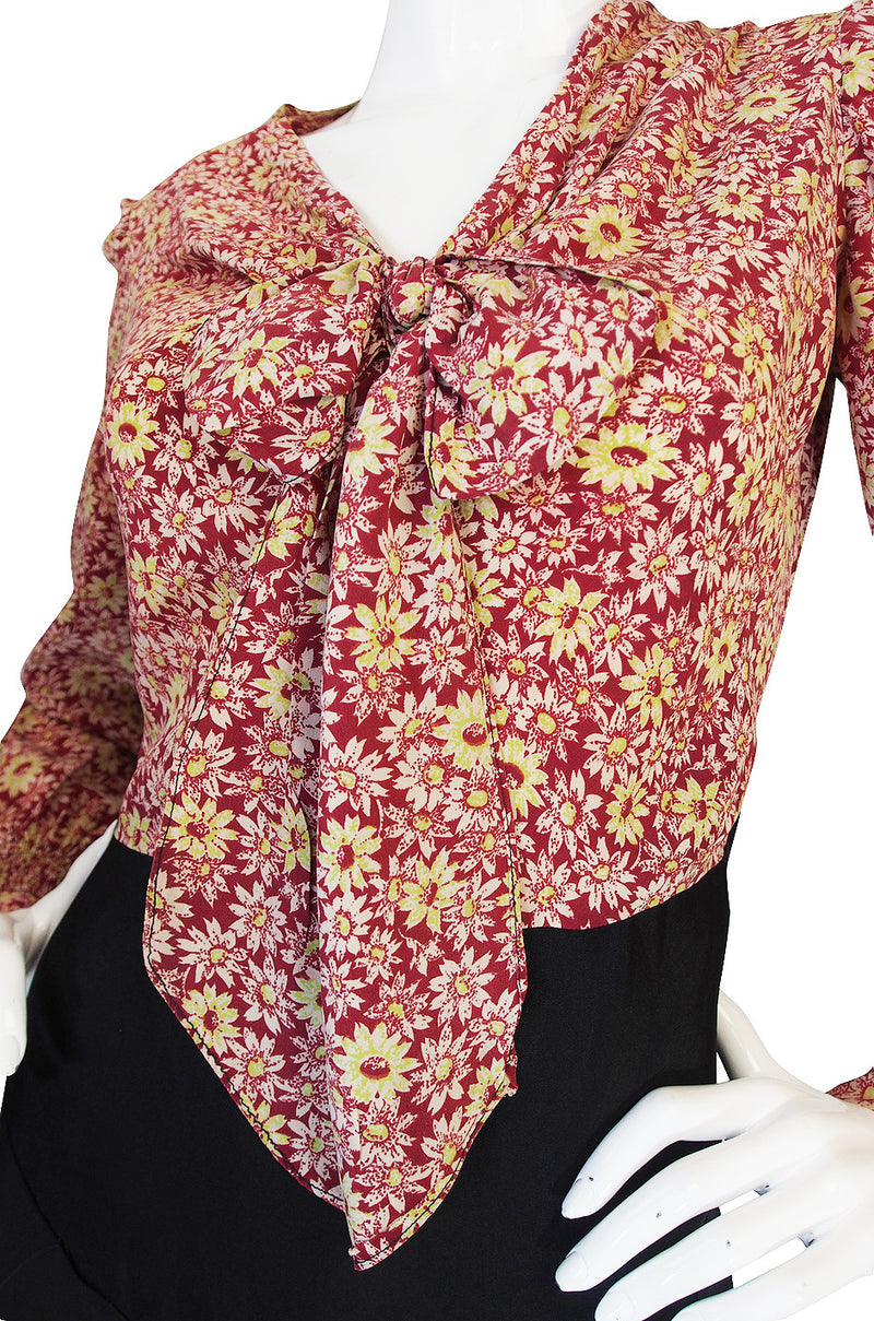 1930s Printed Rayon Bias Cut Swing Dress