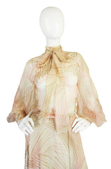 S/S 1974 Christian Dior by Marc Bohan Haute Couture Palm Print Silk Plunge Dress