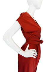 1970s Halston IV Rust Colored Jersey Wrap Dress