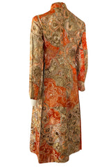 Unusual 1960s Bill Blass Open Panel Gold & Coral Metallic Coat
