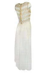 Spring 1961 Balmain Haute Couture Lesage Ivory Beaded Dress w Detachable Cape