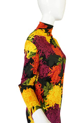 1970s La Mendola Printed Floral Silk Jersey Dress