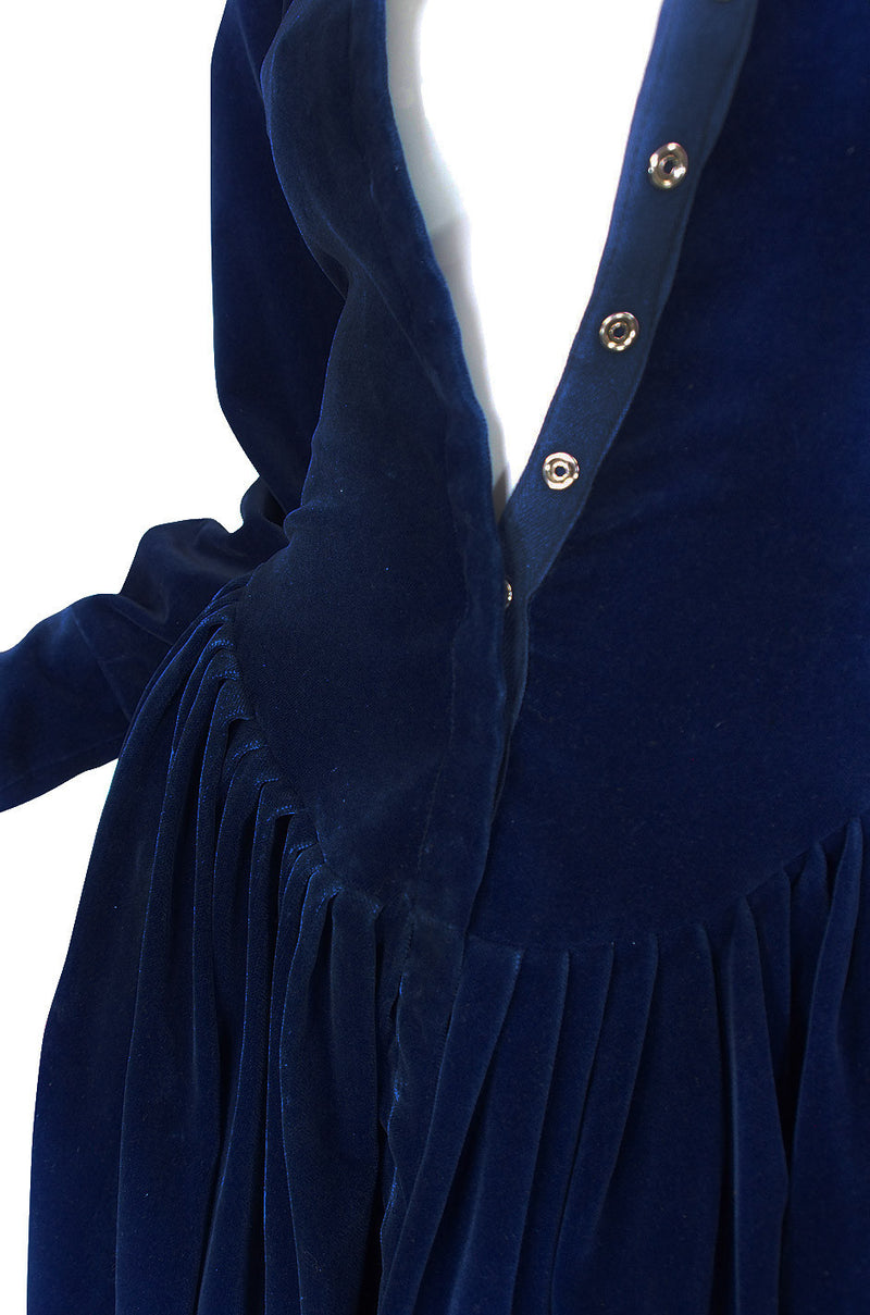 1970s Norma Kamali Blue Velvet Dress Shrimpton Couture 1970s Norma Kamali Blue Velvet Dress Shrimpton Couture
