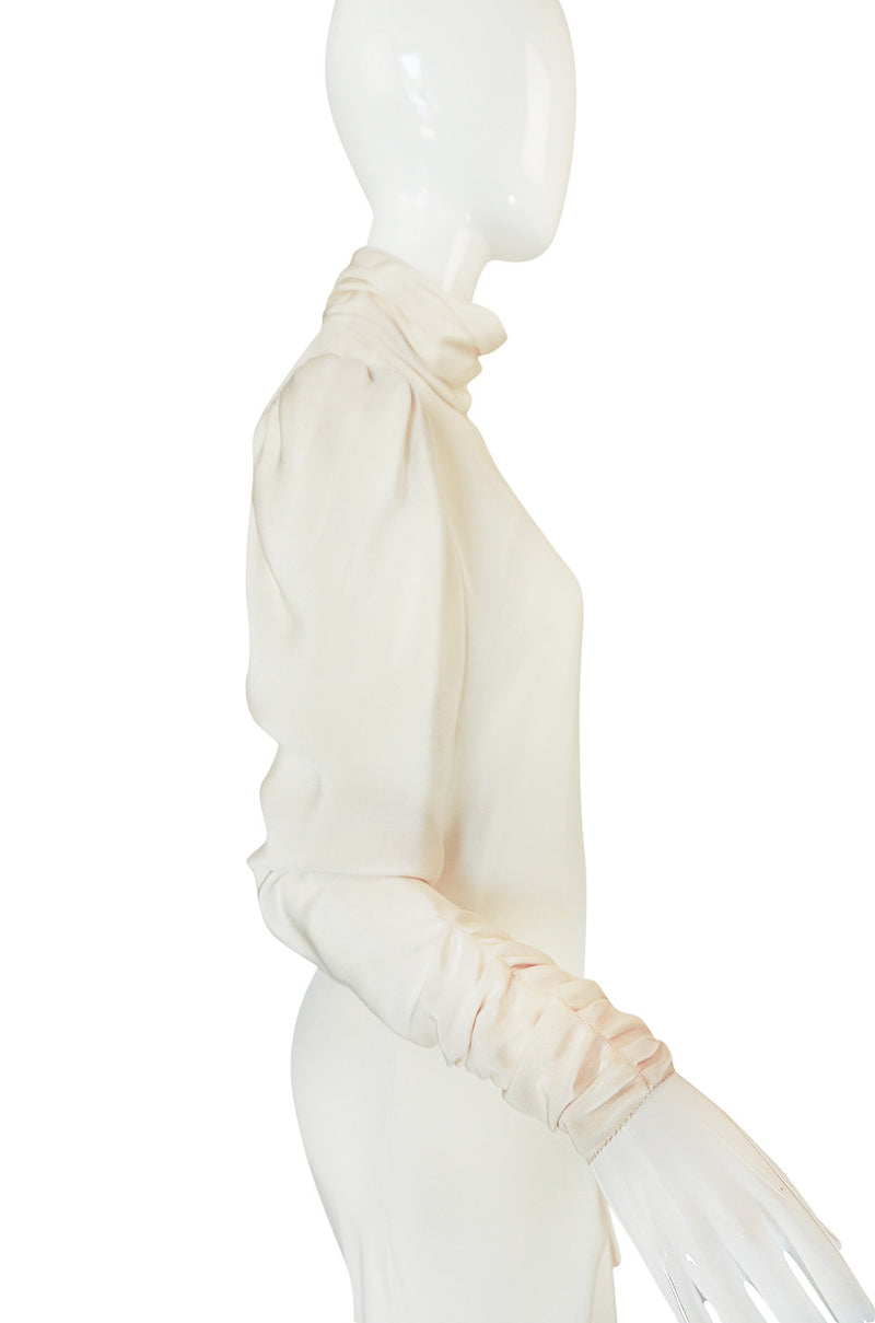 1980s Ivory Silk Dress with Couture Level Finishes