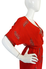 1960s Red Wrap Dress with Beading and Glitter Detail