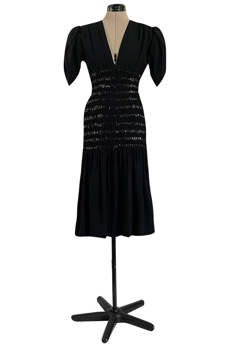Fall 1983 Yves Saint Laurent Ad Campaign Black Silk Crepe Dress w Sequin Detailing