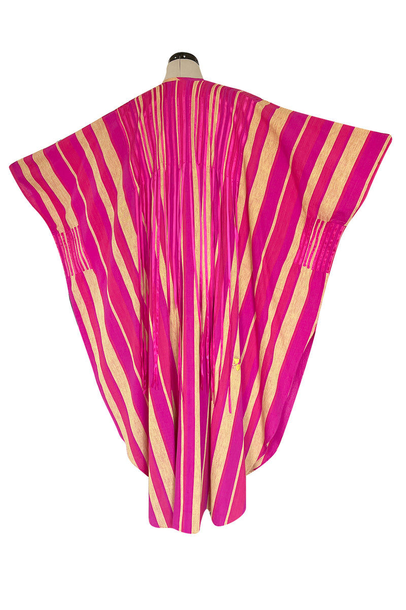 Exceptional 1960s Josefa Mexico Pink Pintuck & Ribbon Cotton Caftan Dress