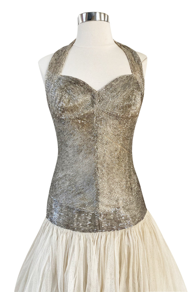 Rare Late 1920s Early 1930s Howard Greer Silver Beaded Halter Dress w Shrimpton Couture Rare Late 1920s Early 1930s Howard Greer Silver Beaded Halter Dress w Shrimpton Couture
