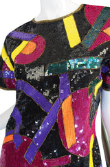 1980s Bright Sequin Encrusted Multi Color Dress