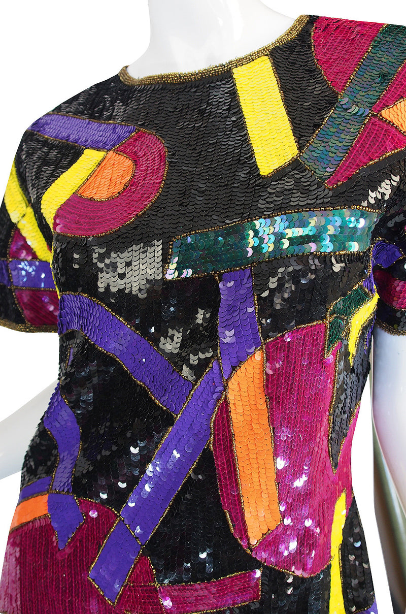 1980s Bright Sequin Encrusted Multi Color Dress