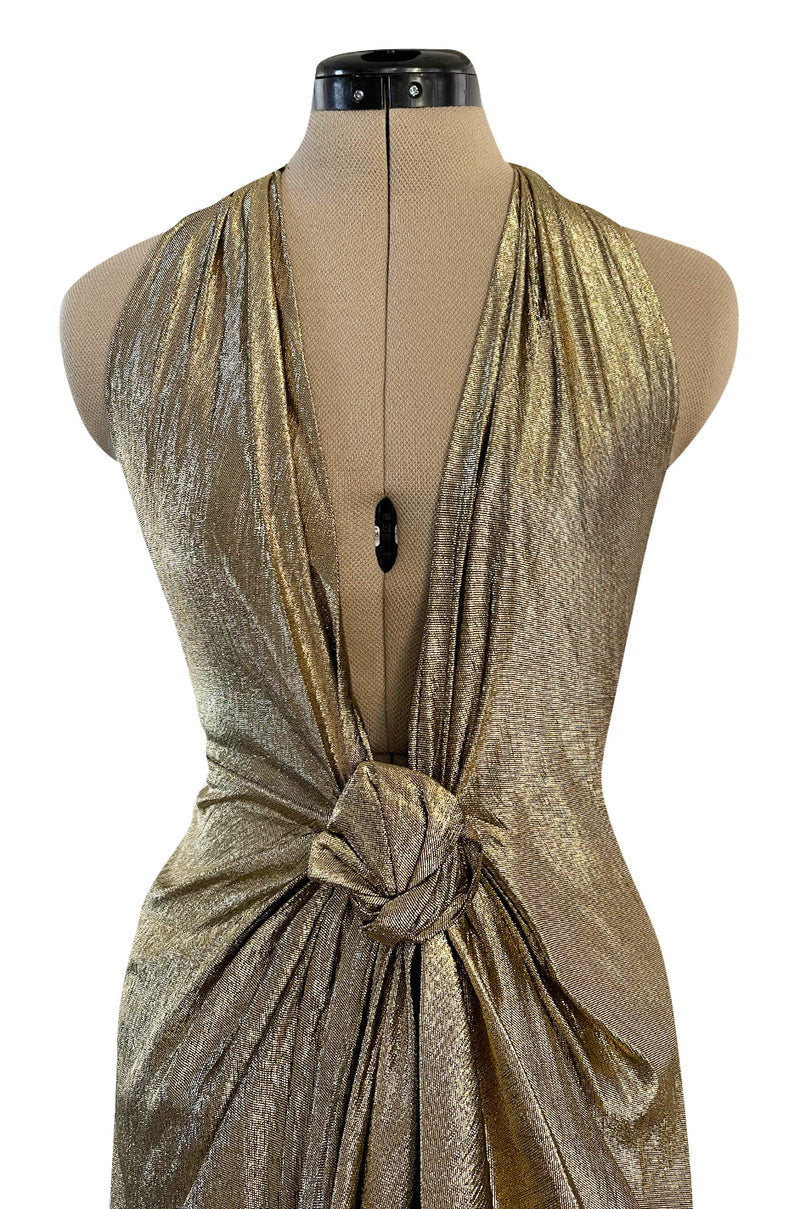 Iconic Fall 1980 John Anthony Couture Plunge Front Gold Lame Halter Dr Shrimpton Couture Iconic Fall 1980 John Anthony Couture Plunge Front Gold Lame Halter Dr Shrimpton Couture