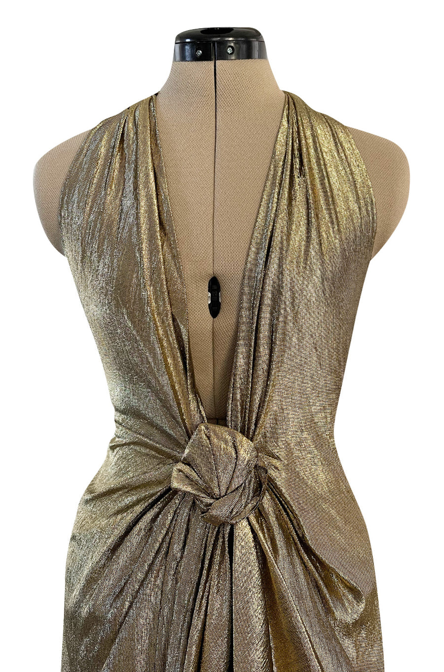 gold lame disco dress Iconic Fall 1980 John Anthony Couture Plunge Front Halter Dr – Shrimpton Couture Category_Girl