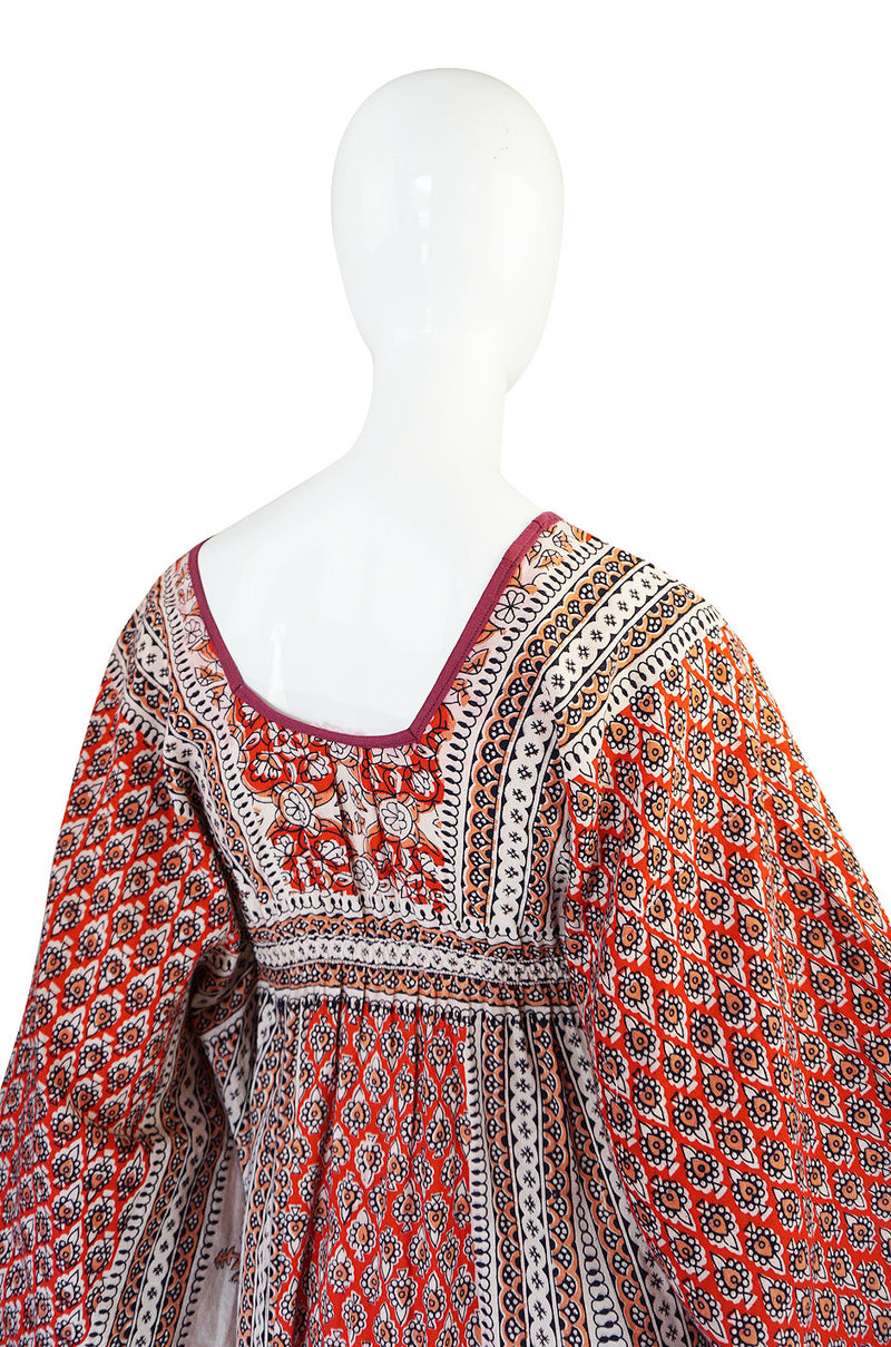 1960s Amazing & Beautiful Printed Indian Cotton Caftan