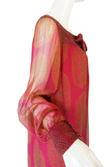 1970s Jeweled Hued Printed Silk Treacy Lowe Caftan Dress