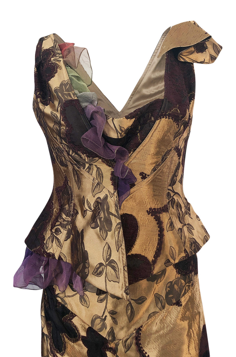 Fall 1992 Christian Lacroix Elaborate Gold & Silk Corset Top & Skirt