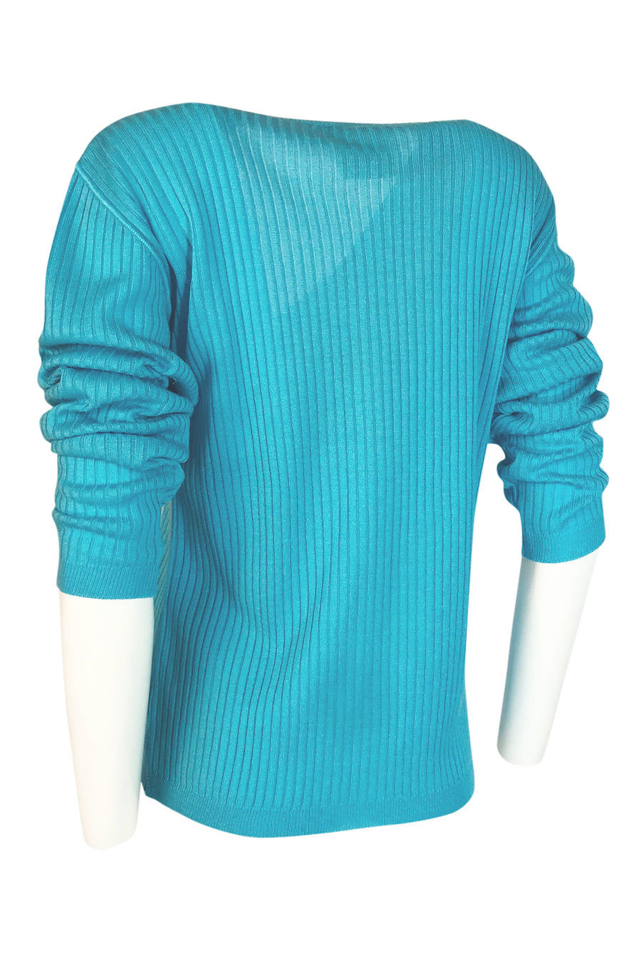 c.1978 Courreges Bright Turquoise Button Up Sweater Cardigan