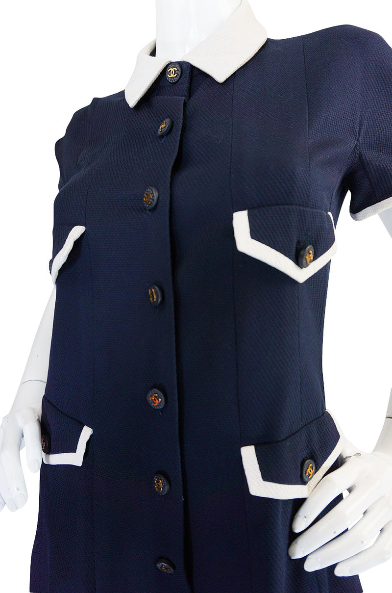 Chanel 1993 Navy & White Waffle Weave Runway Dress
